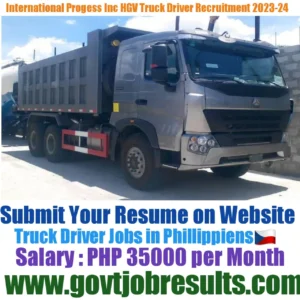 International Progress INC HGV Truck Driver Recruitment 2023-24
