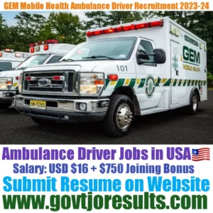 GEM Mobile Health Ambulance Driver Recruitment 2023-24