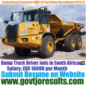 Jordan Human Resources CODE 14 Truck Driver Recruitment 2023-24