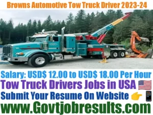 Browns Automotive Tow Truck Driver Recruitment 2023-24