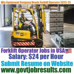 Alta Equipment Company Need Forklift Operator 2023
