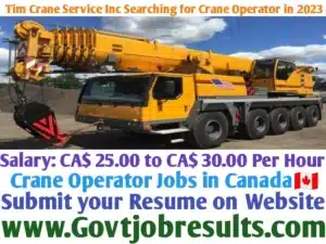 Tim Crane Service Inc Searching for Crane Operator in 2023