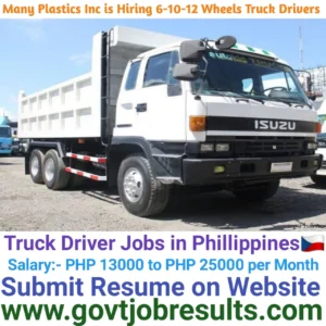 Many Plastics Inc is Hiring 6-10-12 wheels truck drivers