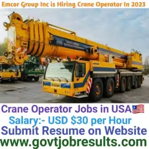 Emcor Group INC is Hiring Crane Operator 2023