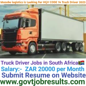 Musubo Logistics is Hiring CODE 14 HGV Truck driver 2023