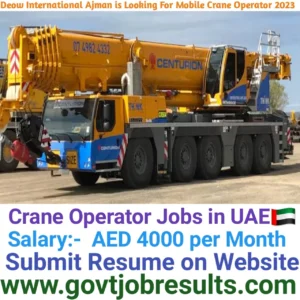 Deow International Ajman Is Hiring Crane Operator for 2023