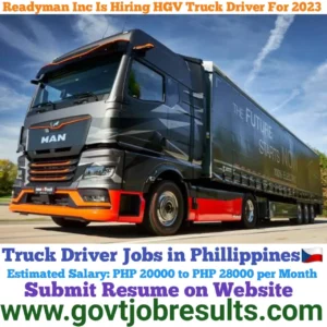 Readyman Inc is hiring Truck Driver for Quezon City 2023