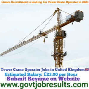 Linsco Recruitment is looking for Tower Crane Operator in 2023