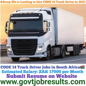 Adcorp Blu is looking to hire CODE 14 Truck Driver in 2023