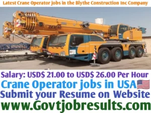Latest Crane Operator Jobs in the Blythe Construction Inc Company