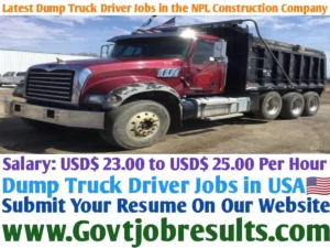 Latest Dump Truck Driver Jobs in the NPL Construction Company