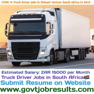 CODE 14 Truck Driver Jobs in Bidvest Vericon South Africa in 2023