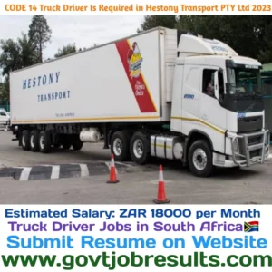 CODE 14 Truck Driver is Required in Hestony Transport PTY LTD 2023