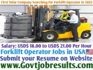 First Solar Company Searching for Forklift Operator in 2023