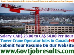 Tower Crane Operator Jobs in the Cemrock Concrete and Construction Company