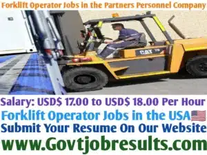 Forklift Operator Jobs in the Partners Personnel Company