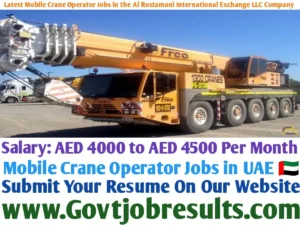 Latest Mobile Crane Operator Jobs in the Al Rostamani International Exchange LLC Company