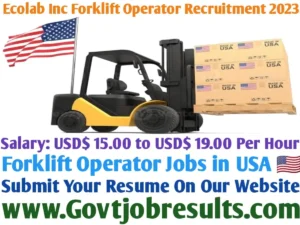 Ecolab Inc Forklift Operator Recruitment 2023