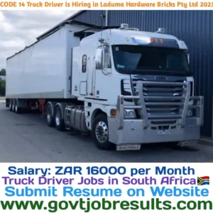 CODE 14 Truck Driver is Hiring in Laduma Hardware Bricks PTY Ltd 2023