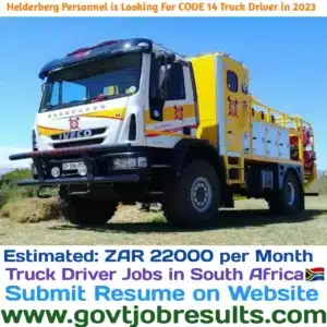 Helderberg Personnel is looking for CODE 14 Truck Driver in 2023