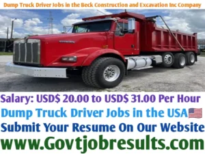 Dump Truck Driver Jobs in the Beck Construction and Excavation Inc Company