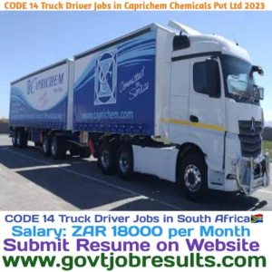 CODE 14 Truck Driver Jobs in CAPRICHEM Chemicals Pvt Ltd 2023