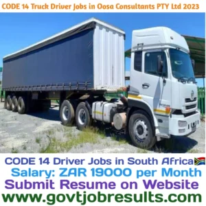 CODE 14 Truck Driver Jobs in Oosa Consultants PTY Ltd 2023