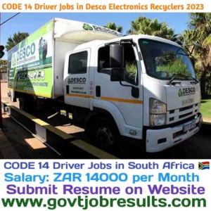 CODE 14 Driver Jobs in Desco Electronics Recyclers 2023