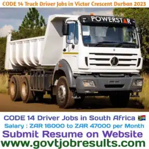 CODE 14 Truck Driver Jobs in Victor Crescent Durban 2023