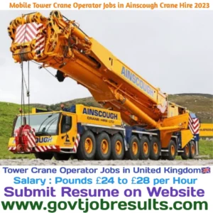 Tower Crane Operator Jobs in Ainscough Crane Hire UK 2023
