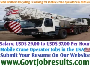 Sims Brothers Recycling is looking for mobile crane operators in 2023-24