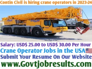Conti Civil is hiring crane operators in 2023-24