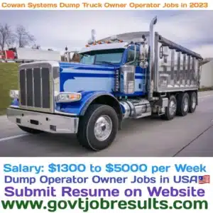 Cowan System Dump Truck Owner Operator jobs in 2023