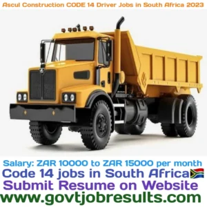 Ascul Construction CODE 14 Truck Driver Jobs in South Africa 2023