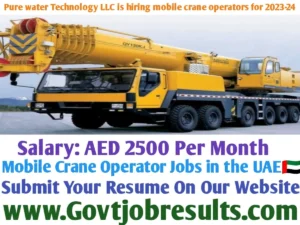 Purewater Technology LLC is hiring mobile crane operators for 2023-24