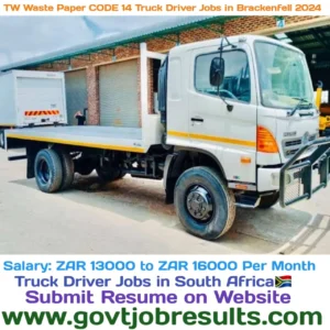 TW Waster paper CODE 14 Truck Driver Jobs in Brackenfell 2024