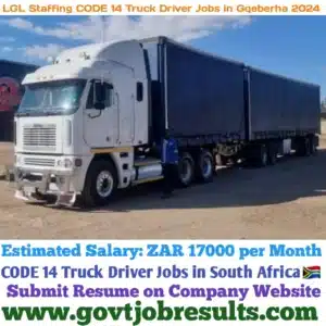 LGL Staffing CODE 14 Truck Driver Jobs in Gqeberha 2024
