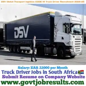 DSV Global Transport logistics CODE 14 Truck Driver Recruitment 2024-25