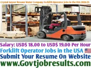 Crystal Geyser Roxane Water Company Forklift Operator Jobs in the USA 2024-25