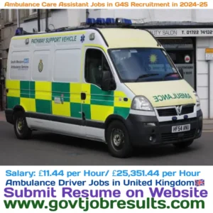 Ambulance Care Assistant jobs in G4S Recruitment in 2024-25