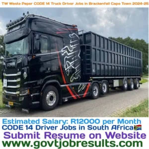Tw Waste Paper CODE 14 Truck Driver Jobs in Brackenfell Cape Town 2024-25