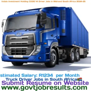 Indalo Investments Holding CODE 14 Driver Jobs in Midrand South Africa 2024