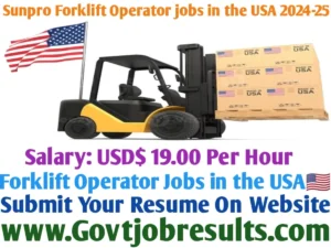 Sunpro Forklift Operator Jobs in the USA 2024-25