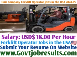 Unis Company Forklift Operator Jobs in the USA 2024-25
