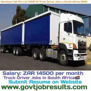 Dendustri Sa Pvt ltd CODE 14 Truck Driver Jobs in South Africa 2024