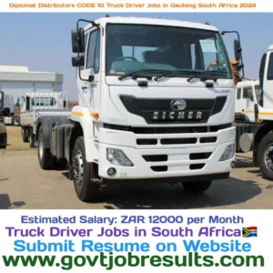 Diplomat Distributors CODE 10 Truck Driver Jobs in Gauteng South Africa 2024