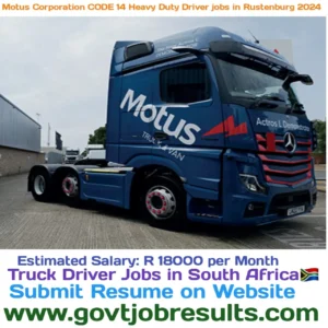 Motus Corporation CODE 14 heavy Duty Driver Jobs in Rustenburg 2024