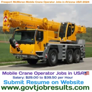 Freeport McMoran Mobile Crane Operator Jobs in Arizona USA 2024