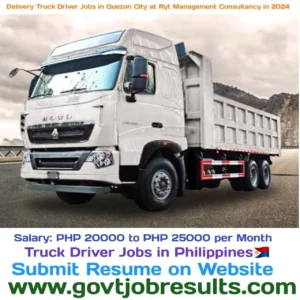 Delivery Truck Driver Jobs in Quezon City at RYT Management Consultancy in 2024