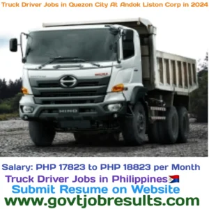 Truck Driver Jobs in Quezon City at Andok Liston Corp in 2024